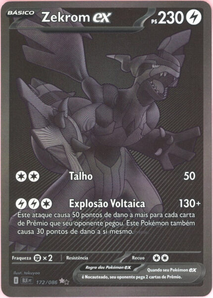 Pokemon Single: Portuguese Zekrom ex 172/86 Black Bolt (2025) Black Monochrome NM